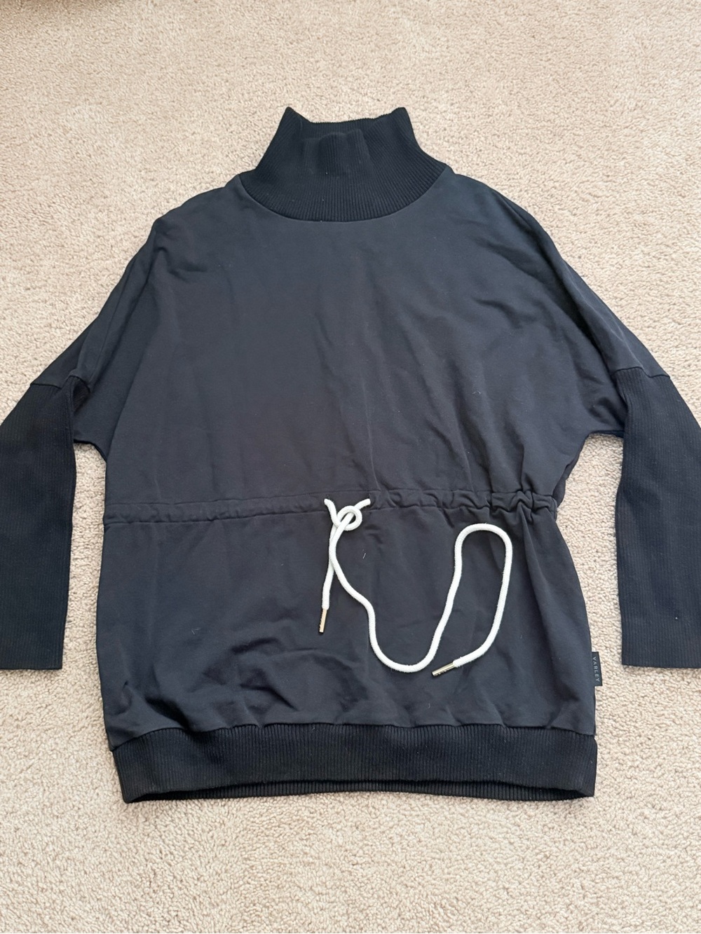 Varley Black Turtleneck Drawstring Waist Sweater